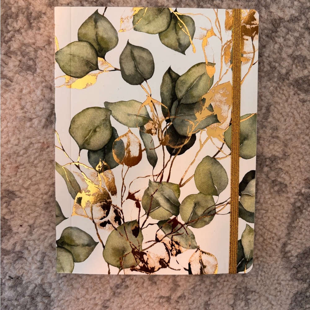 Floral Leaf Patterned Notebook with Gold Accents